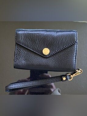 Michael Kors Black Leather iPhone 5 Tech Wristlet Wallet Gold Snap